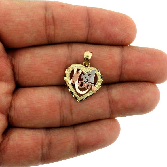 JewelzKing Jewelry - 10K Yellow Gold #1 Mom Heart Pendant